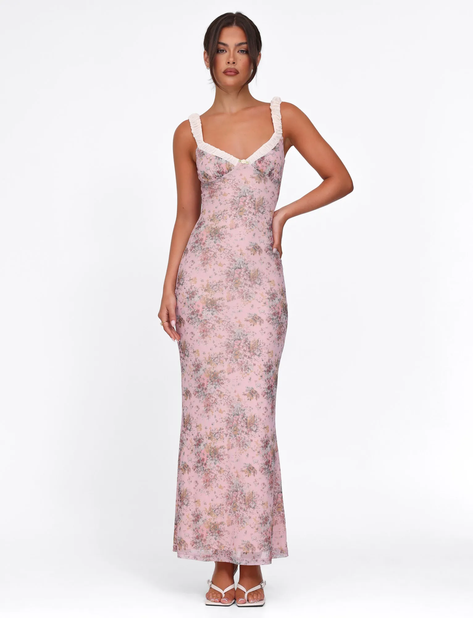 Trendy wrap gown AMARAN DRESS - PINK : CAMO FLORAL