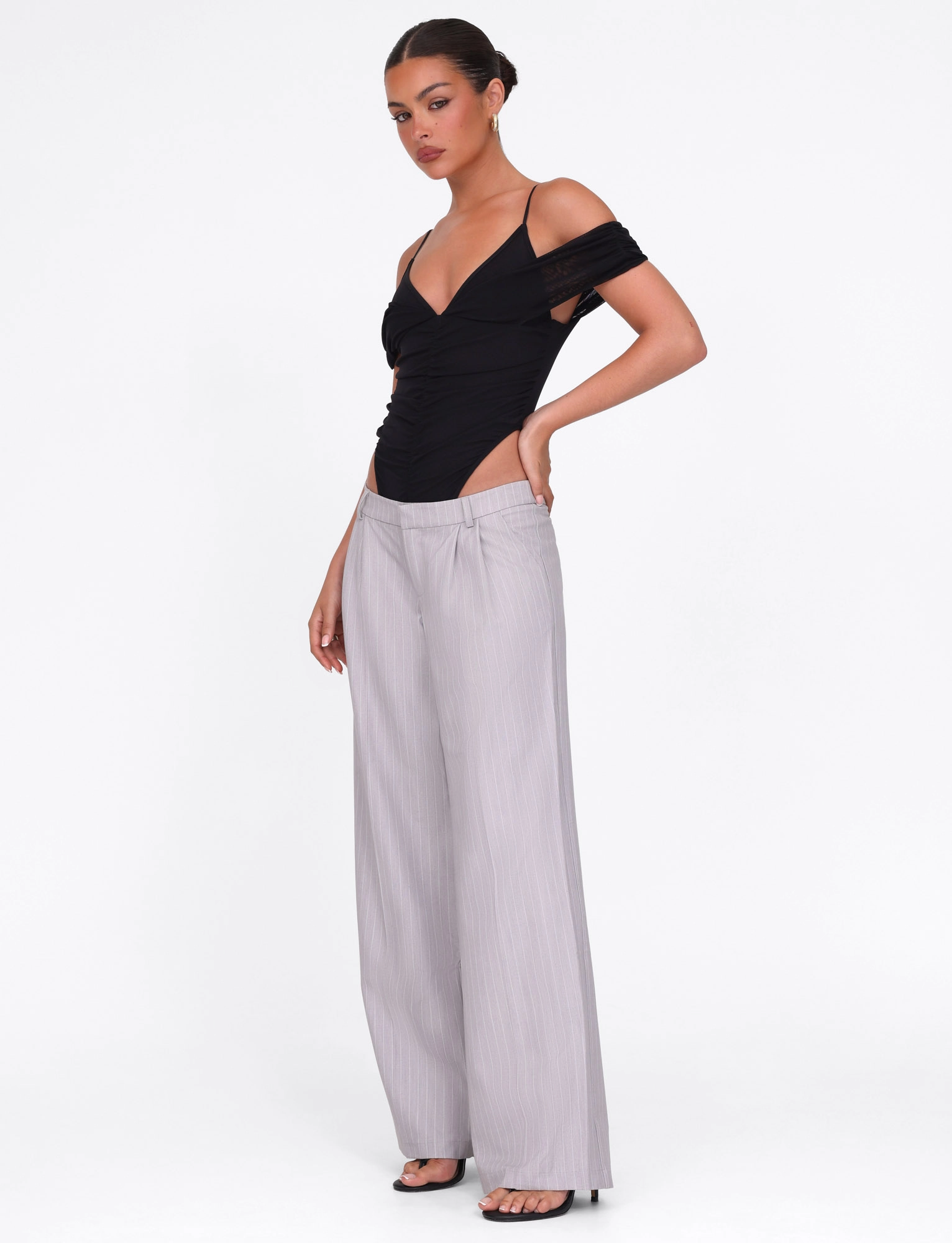 AMBERLY SUIT PANT - GREY : PINSTRIPE : GREY PINSTRIPE Simple and Cozy Durable Material