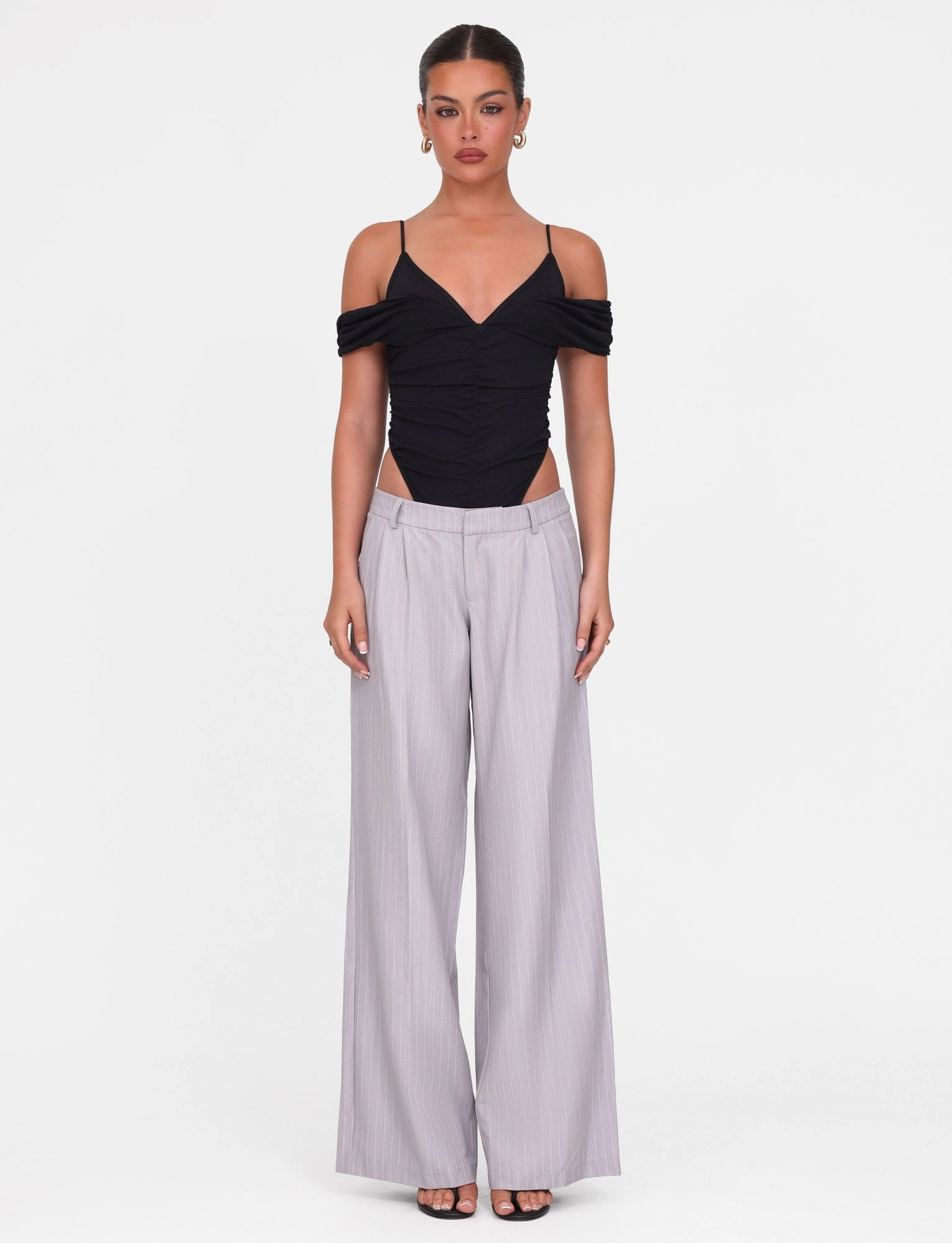 Fitted waist Carbon Infused Fabric AMBERLY SUIT PANT - GREY : PINSTRIPE : GREY PINSTRIPE
