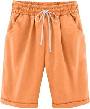 AMDBEL Bermuda Shorts for Women Trendy Women's Long Shorts with Pockets Cotton Sweat Shorts Jersey Knee Length Shorts Summer