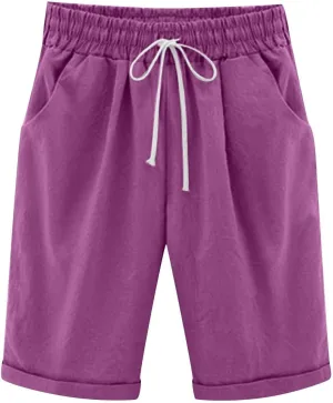 AMDBEL Bermuda Shorts for Women Trendy Women's Long Shorts with Pockets Cotton Sweat Shorts Jersey Knee Length Shorts Summer