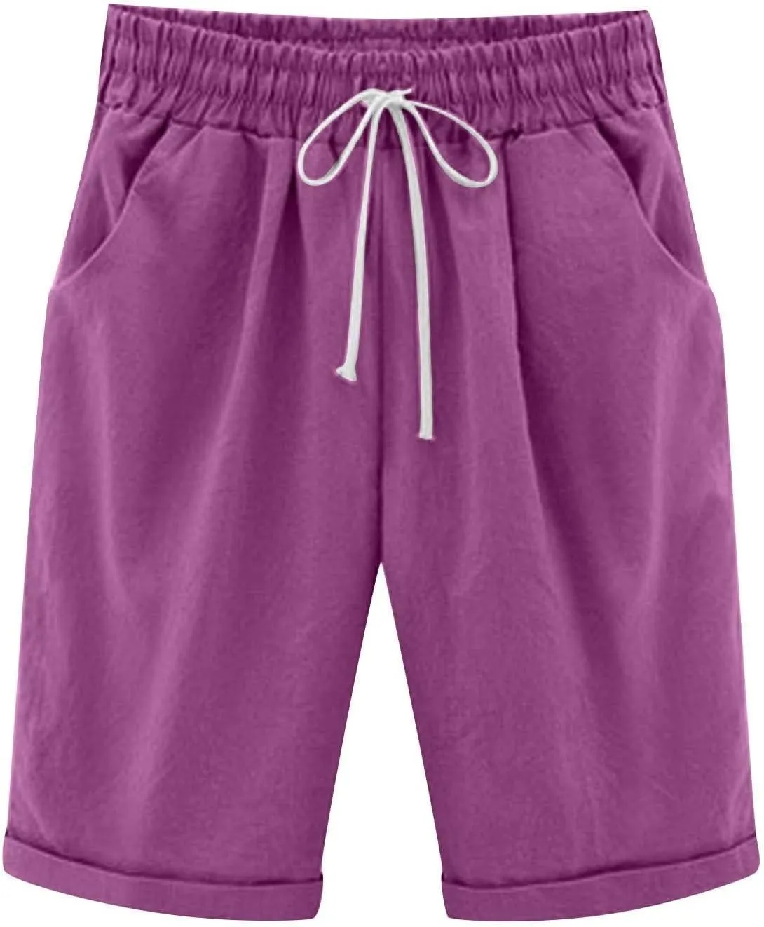 AMDBEL Bermuda Shorts for Women Trendy Women's Long Shorts with Pockets Cotton Sweat Shorts Jersey Knee Length Shorts Summer