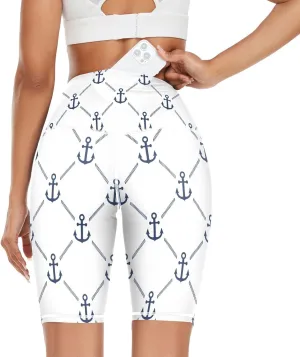 Anchor Seamless Pattern Long Yoga Leggings for Women Sport Butt Leggings X-Small