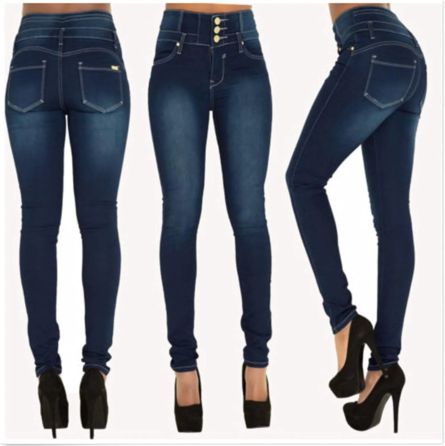 Andongnywell Womens Comfort High Waist High Rise Skinny Jeans high-Rise Slim-fit Plus Size Denim Pants