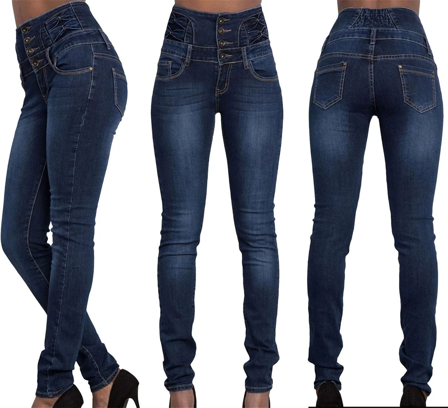 Andongnywell Womens Comfort High Waist High Rise Skinny Jeans high-Rise Slim-fit Plus Size Denim Pants