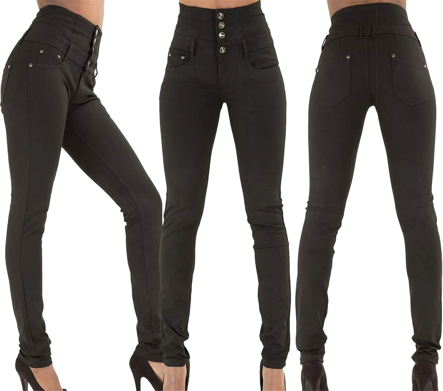 Andongnywell Womens Comfort High Waist High Rise Skinny Jeans high-Rise Slim-fit Plus Size Denim Pants