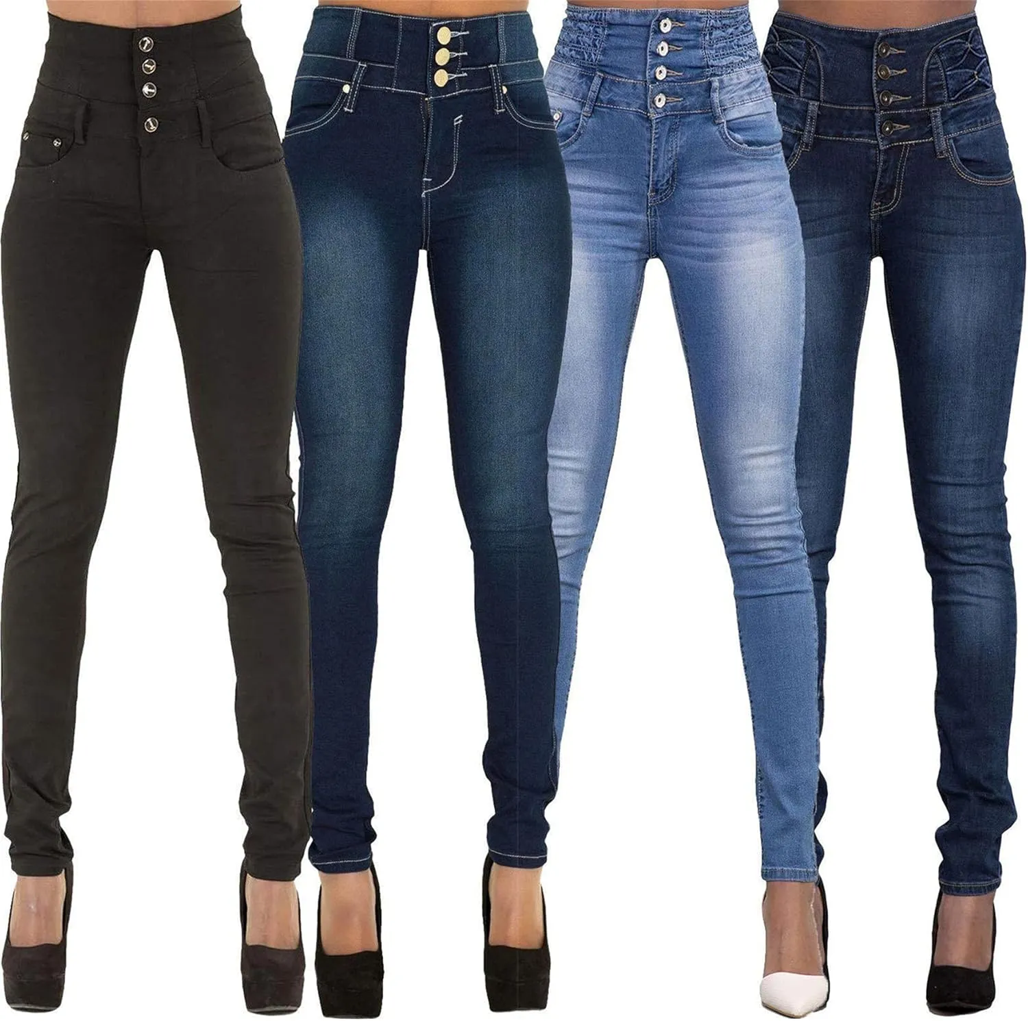 Andongnywell Womens Comfort High Waist High Rise Skinny Jeans high-Rise Slim-fit Plus Size Denim Pants
