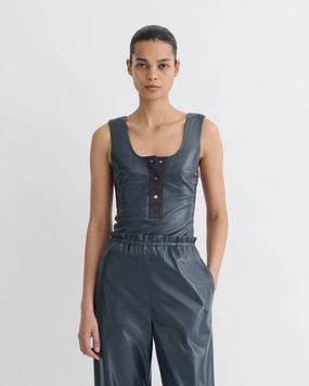 Anesa - Okobor? Alt-Leather Top - Steel Blue/Grey OrganicCottonBlend Biodegradable Fiber Blend