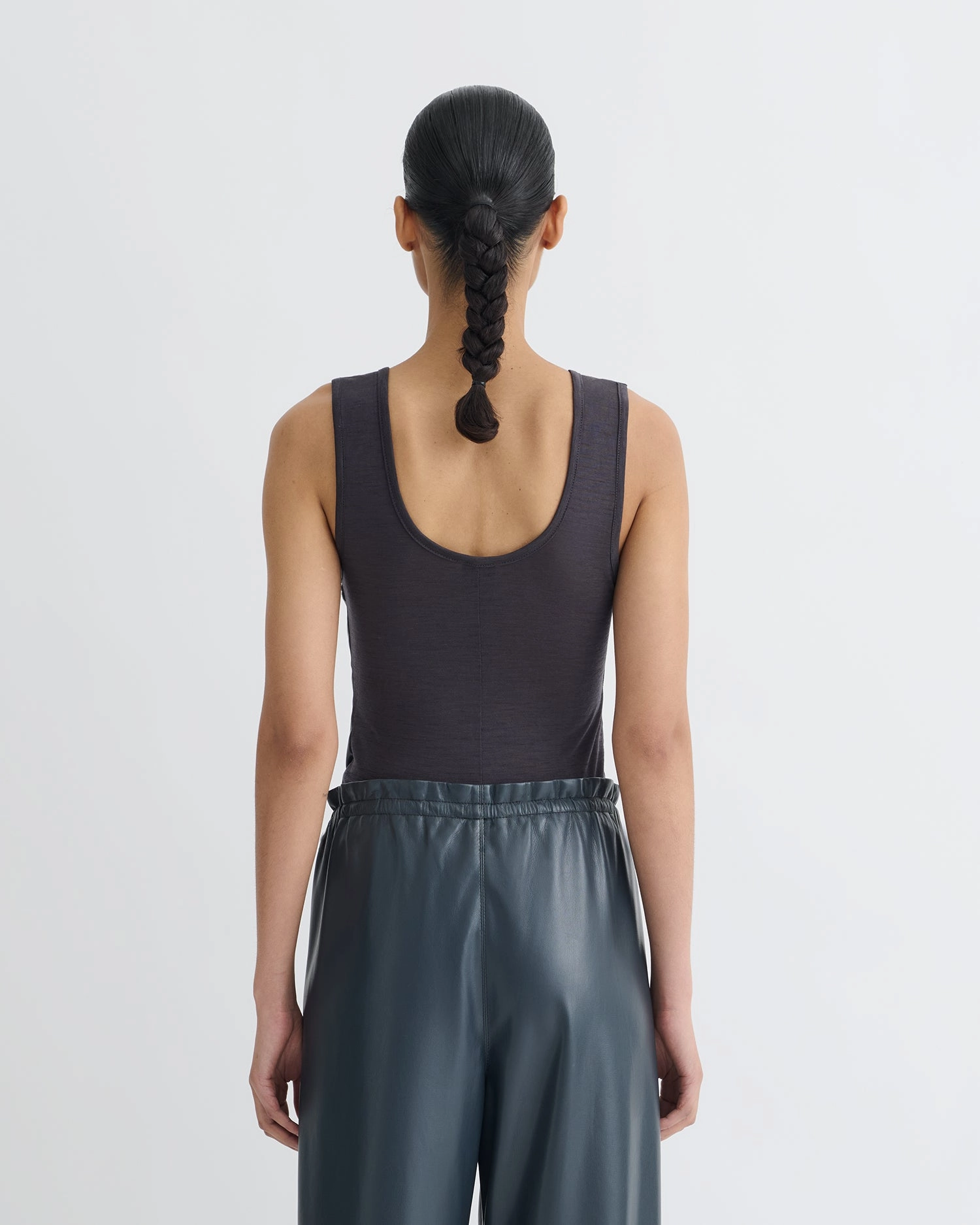 Comfortable Cut Anesa - Okobor? Alt-Leather Top - Steel Blue/Grey