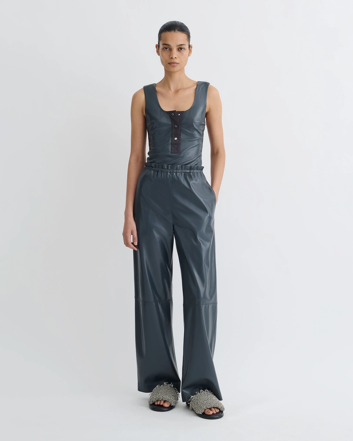 NonRestrictiveCut Anesa - Okobor? Alt-Leather Top - Steel Blue/Grey