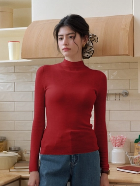 Minimal Warmth Comfortable Drape Annalise Mock Neck 100% Merino Wool Sweater