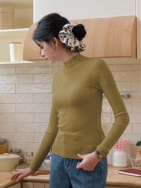 Annalise Mock Neck 100% Merino Wool Sweater Minimalist Button Placket