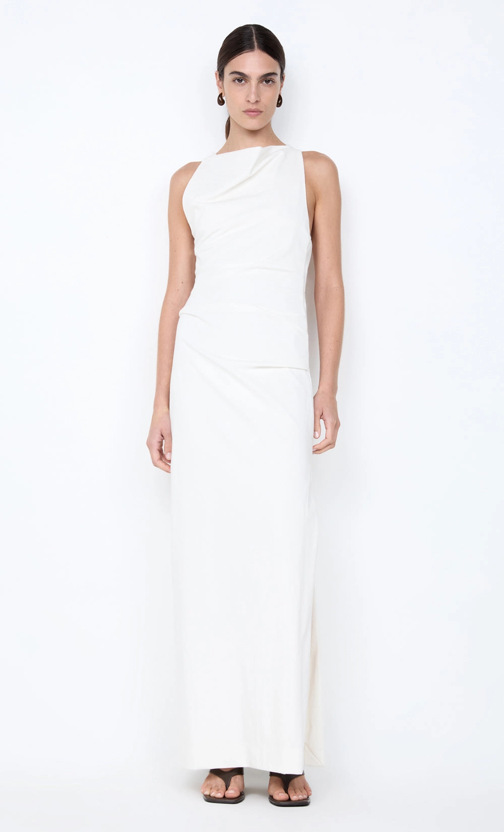 Sleek Outline Bright Colors ANNETTA COWL NECK MAXI DRESS - WHITE