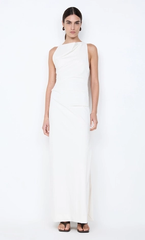Sleek Outline Bright Colors ANNETTA COWL NECK MAXI DRESS - WHITE