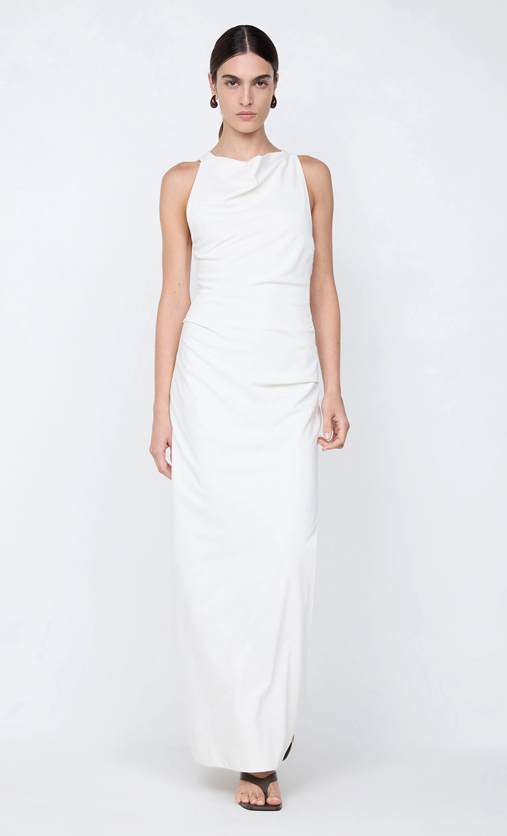 Cute Touch Sheer-Overlay ANNETTA COWL NECK MAXI DRESS - WHITE