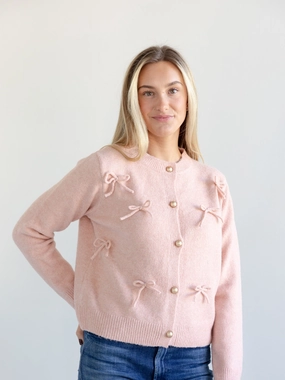 Layered Edging Annie Bow Cardigan Pink