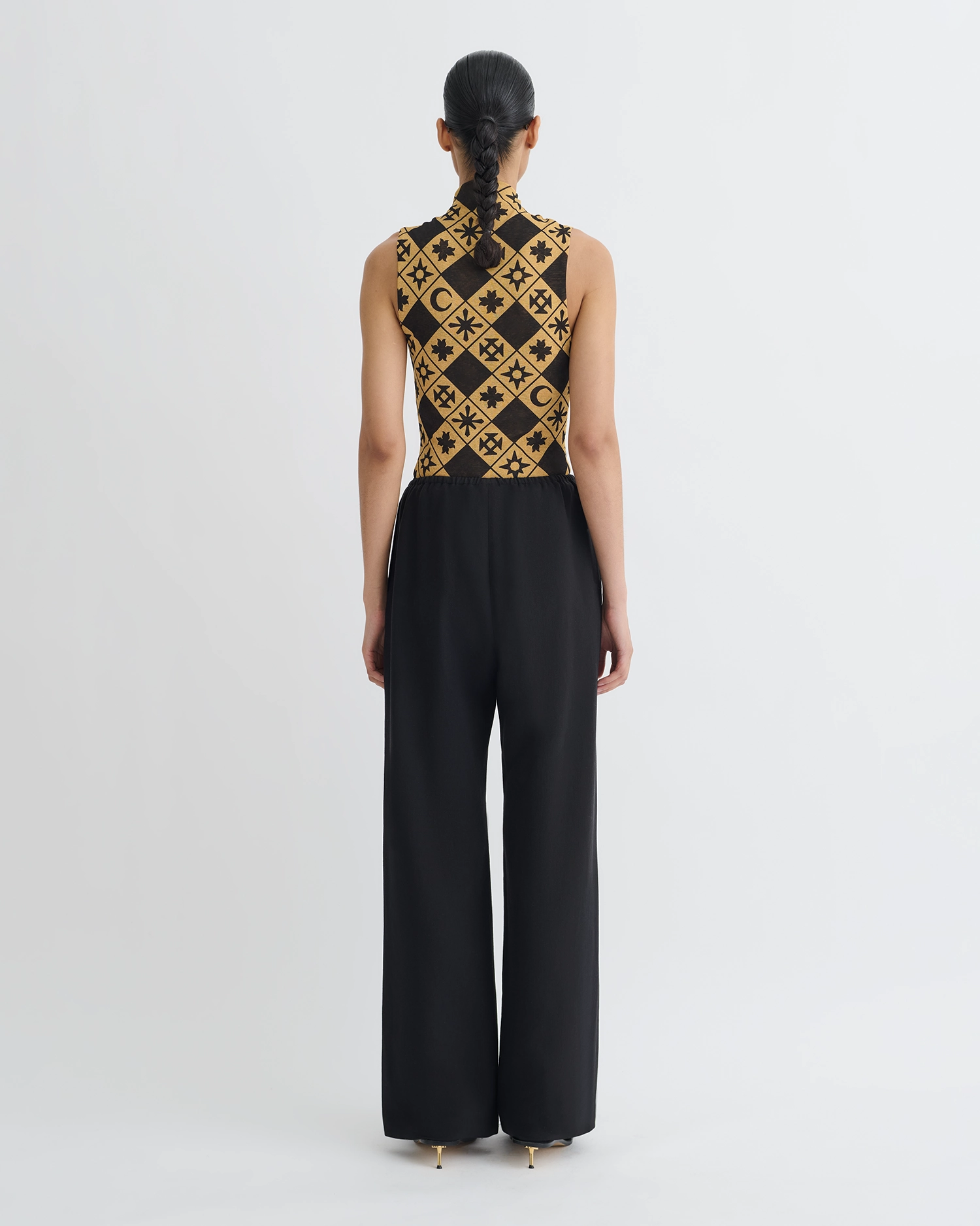 Annyka - Printed Mesh Jersey Top - Symbol Tile Oak Drop Shoulder Cut NonIrritatingEdges