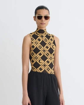 VentilatedBackPanel Annyka - Printed Mesh Jersey Top - Symbol Tile Oak