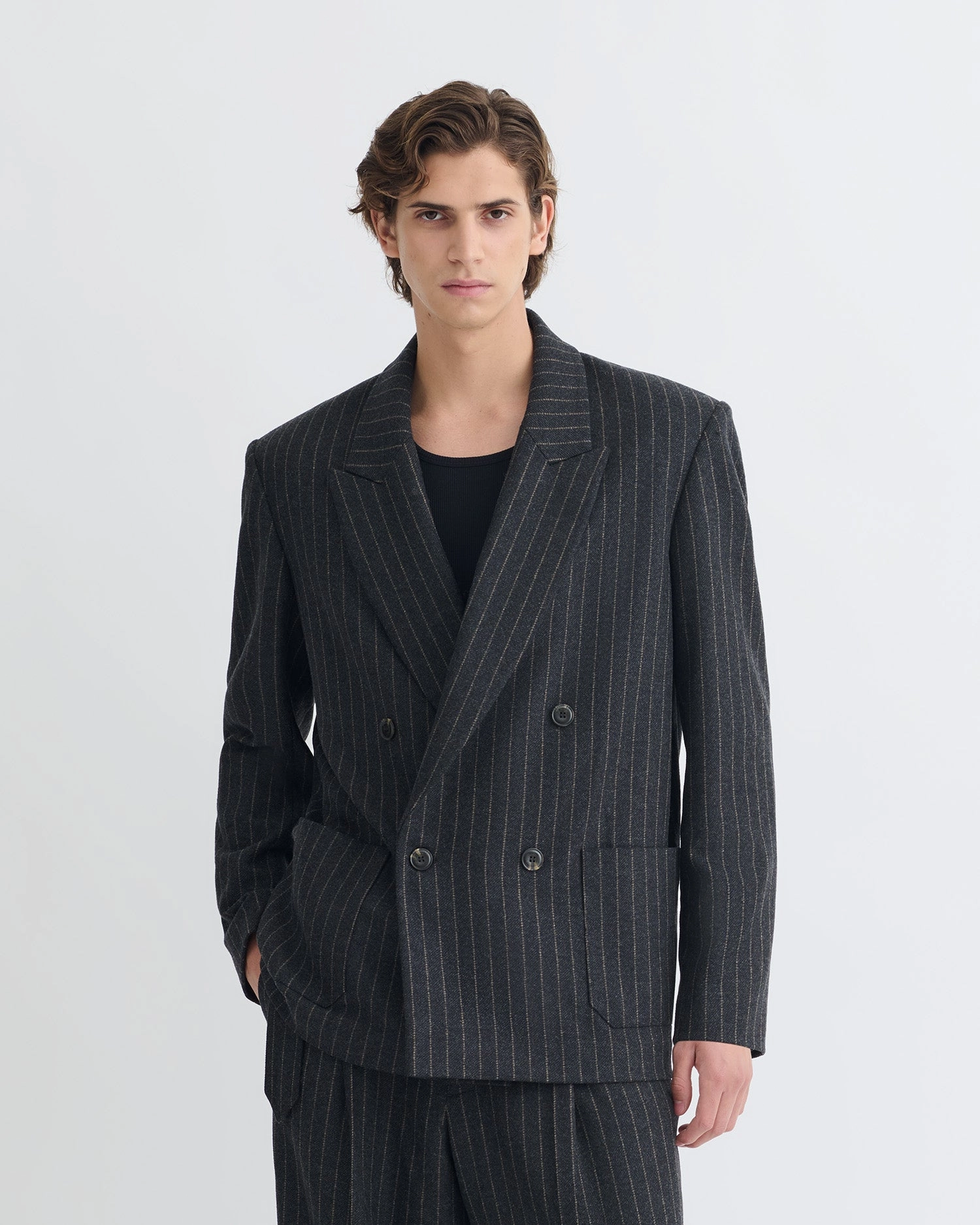 Anselm - Double-Breasted Wool Blazer - Black/Grey All - Purpose Tasseled