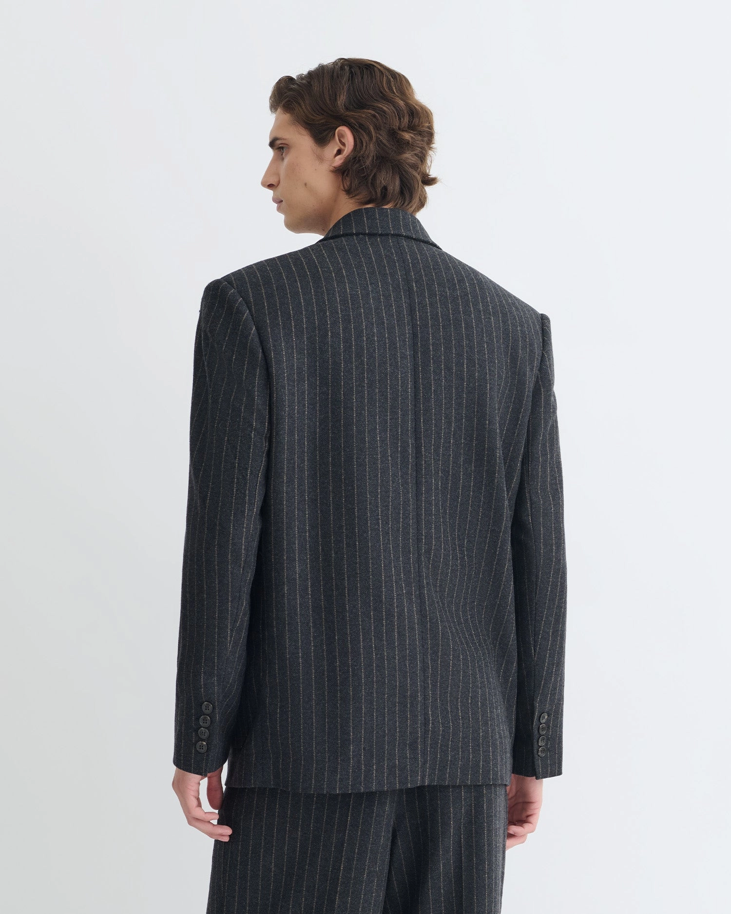 Anselm - Double-Breasted Wool Blazer - Black/Grey Casual kids' attire Recycled