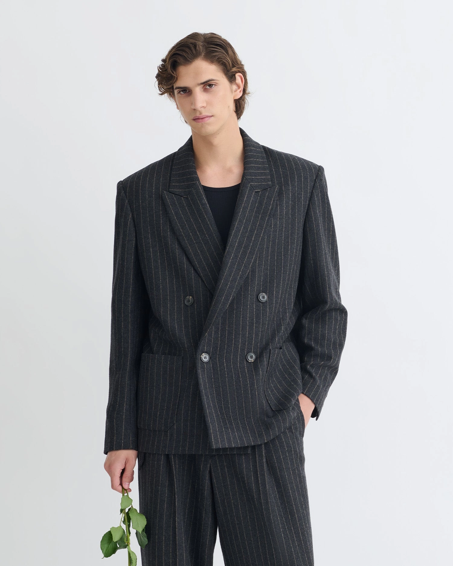 Trendy Casual Anselm - Double-Breasted Wool Blazer - Black/Grey