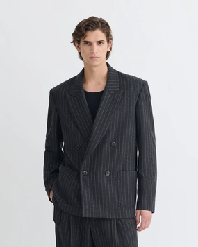 Anselm - Double-Breasted Wool Blazer - Black/Grey All - Purpose Tasseled