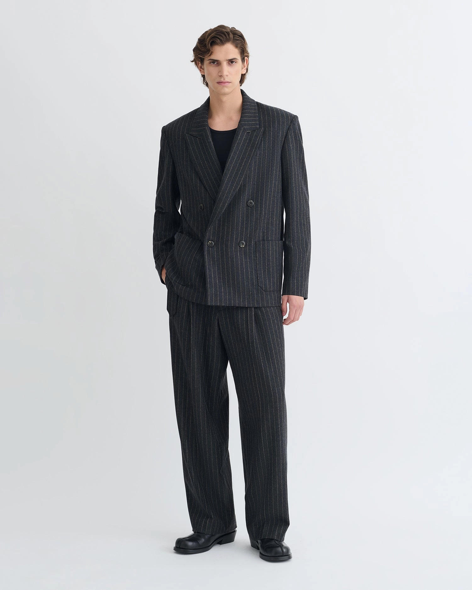 Party clothes for children All - Purpose Anselm - Double-Breasted Wool Blazer - Black/Grey