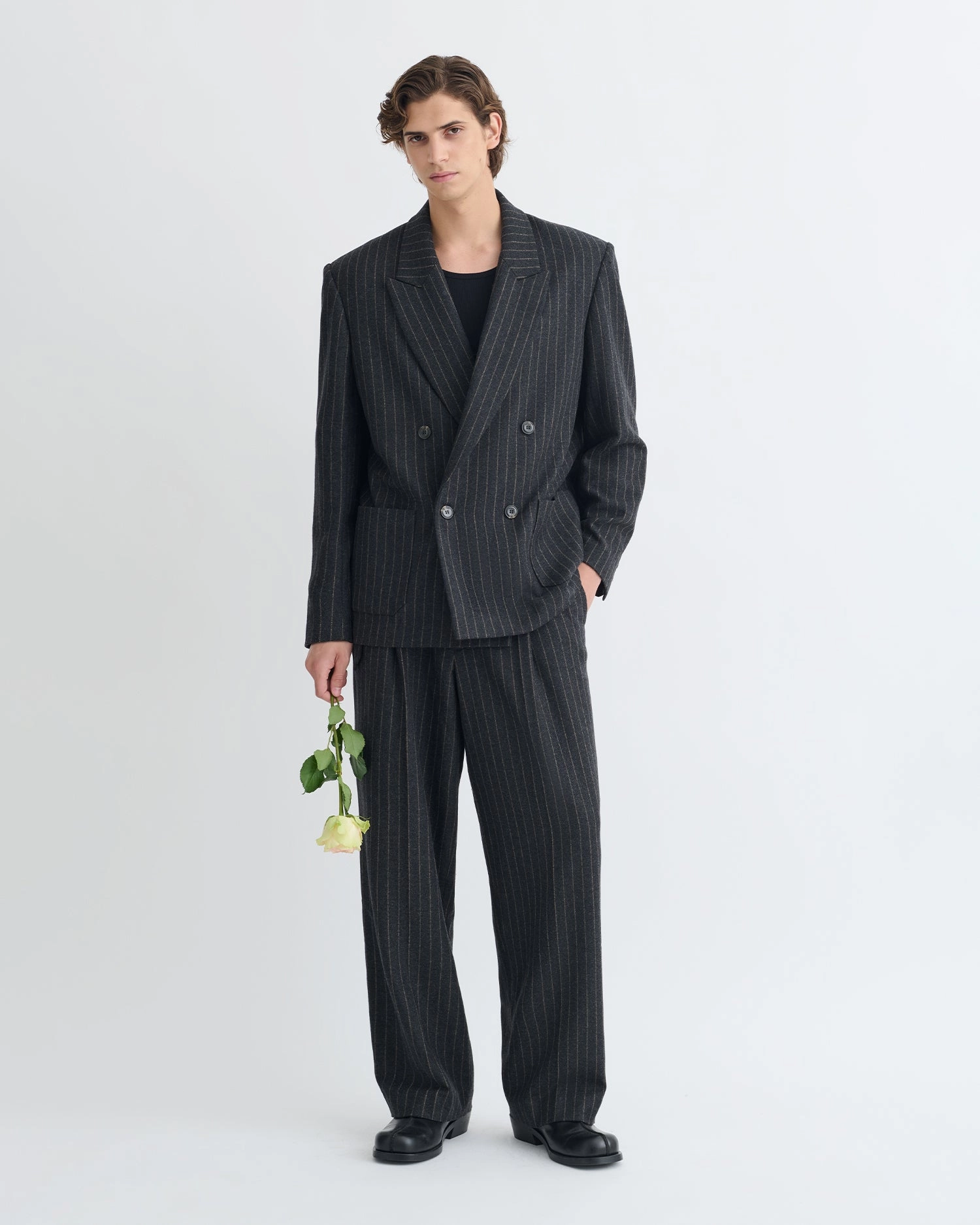 Anselm - Double-Breasted Wool Blazer - Black/Grey Tight Peaceful