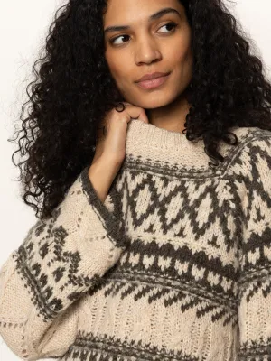Fairisle Crew Neck Sweater Light Oat Multi Wicking Inner Lining UniversalFit