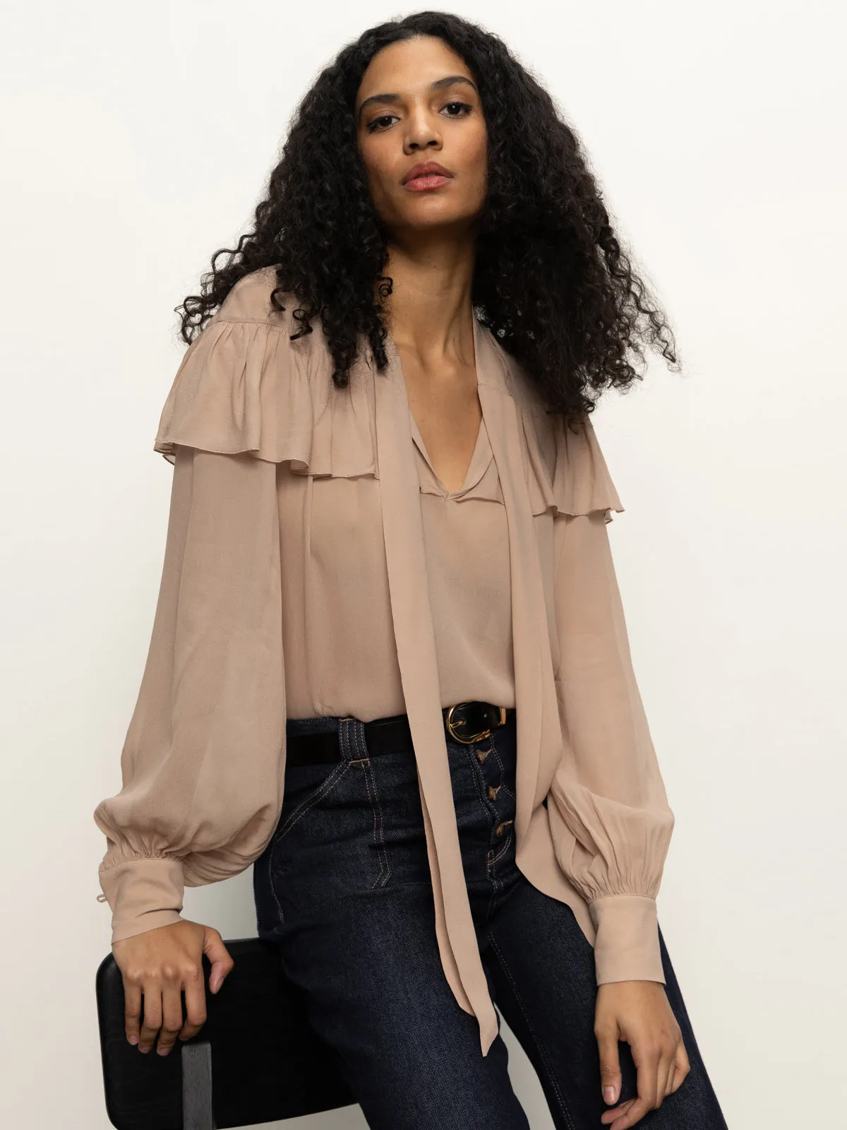 Washable Fade Into You Ruffle Blouse Fawn