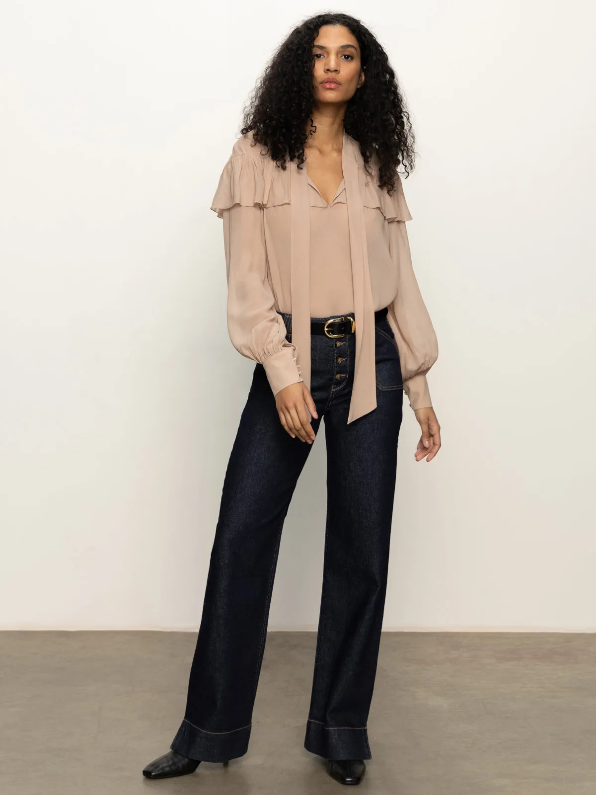 Fade Into You Ruffle Blouse Fawn Practical Comfort