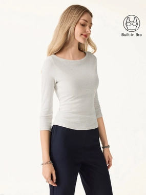 Boatneck 3/4 Sleeve Brami Top Layered Collar Structure