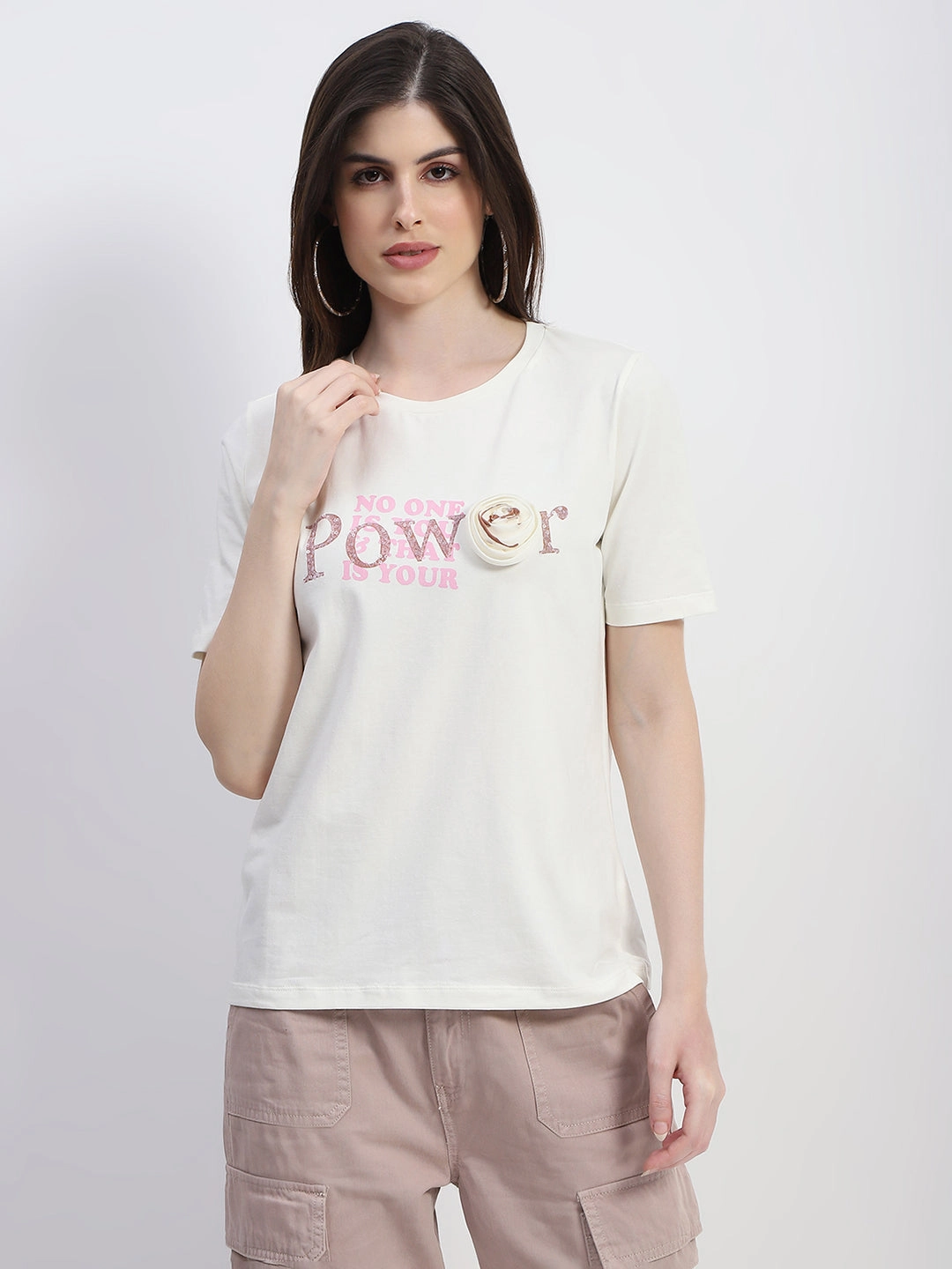 Soft Fabric Madame Typography Print Off White Cotton T-Shirt