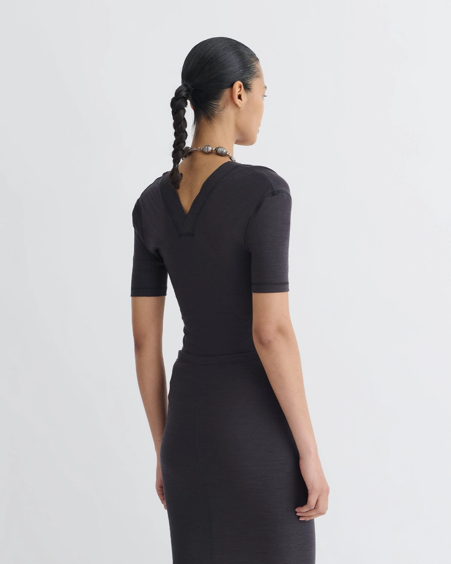 Akka - Wool Jersey Henley Top - Grey Tailored Silhouette