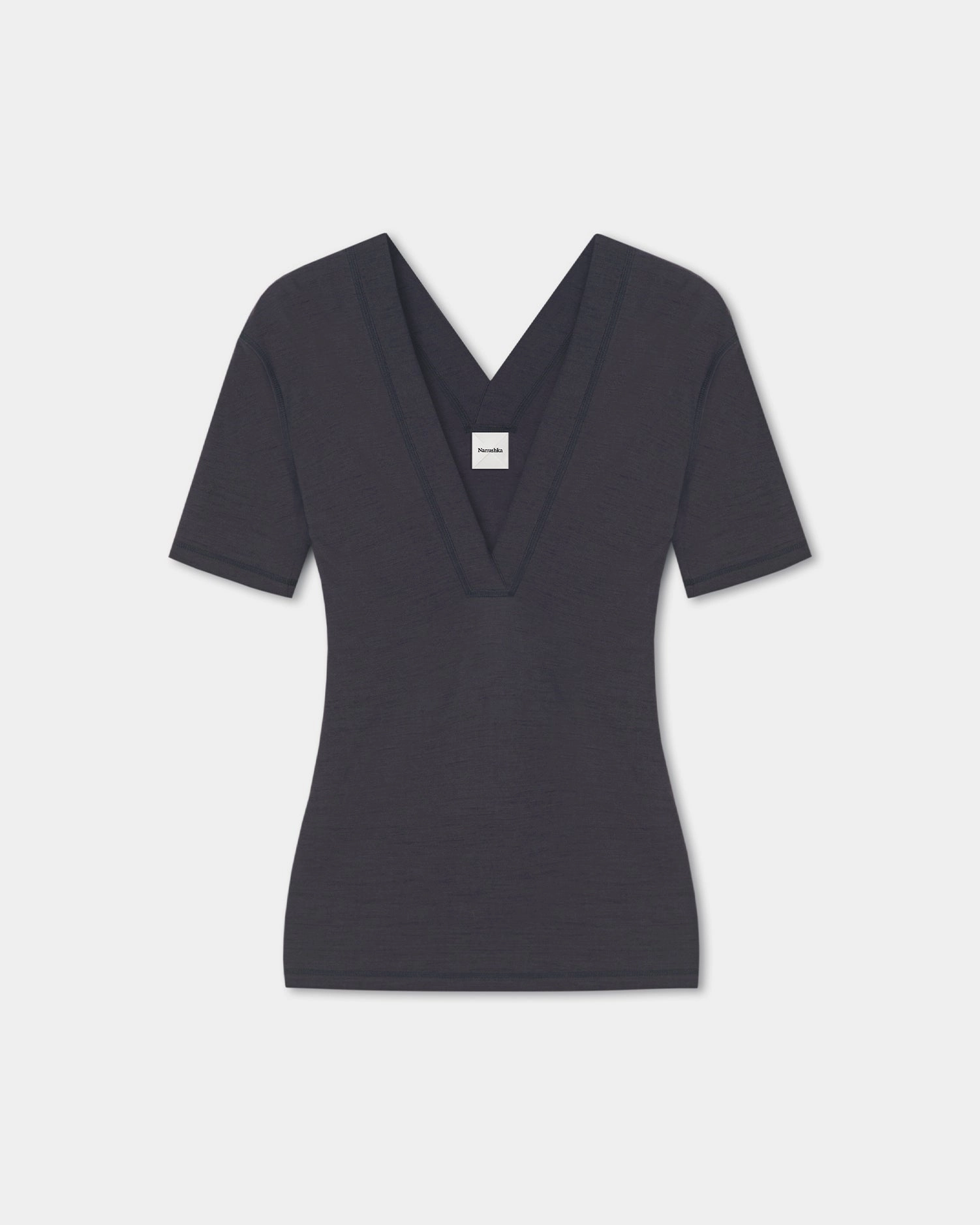 Akka - Wool Jersey Henley Top - Grey Tailored Seams