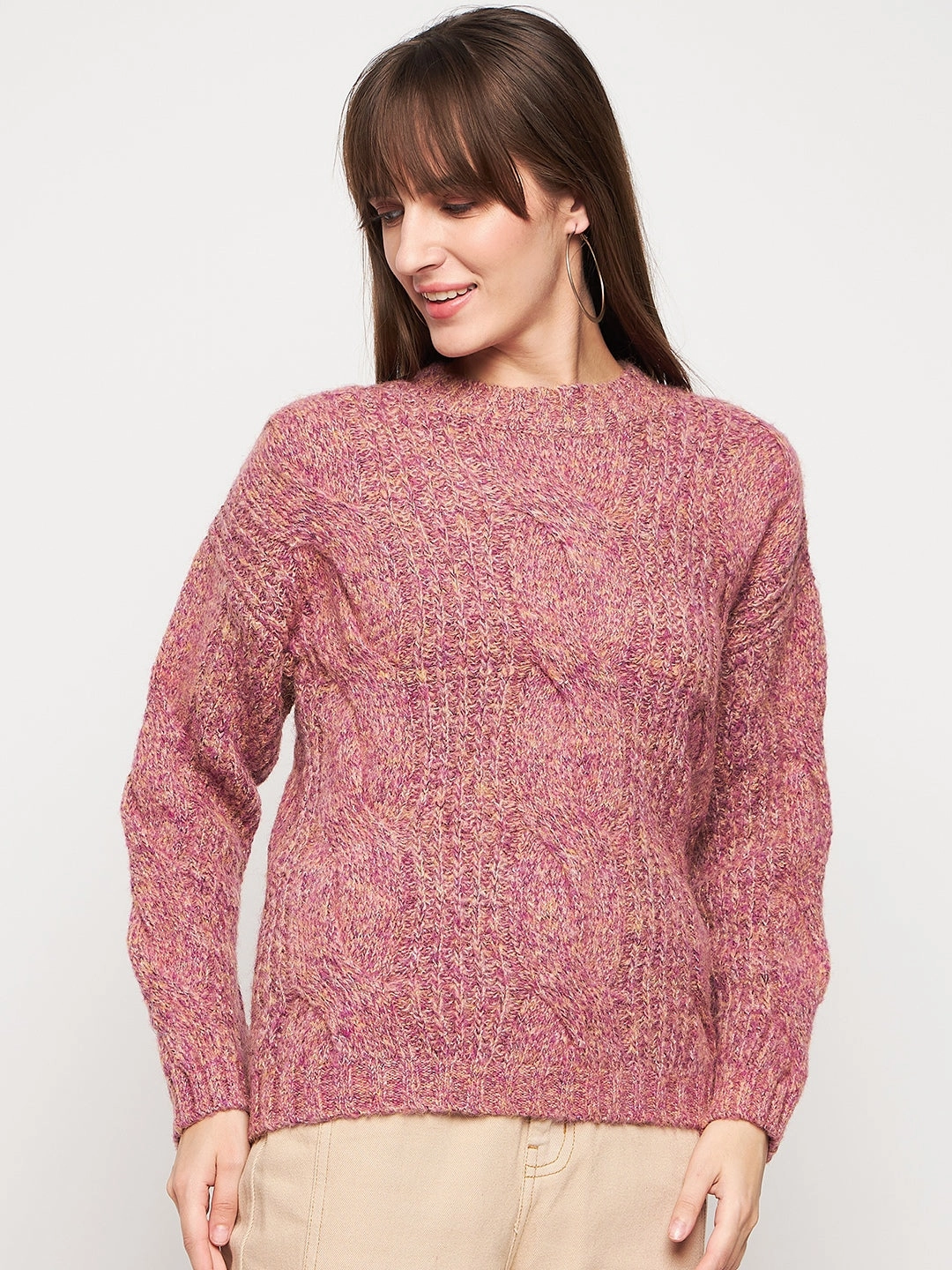 Madame Pink Knit Pullover Comfort Choice Relaxed Waist