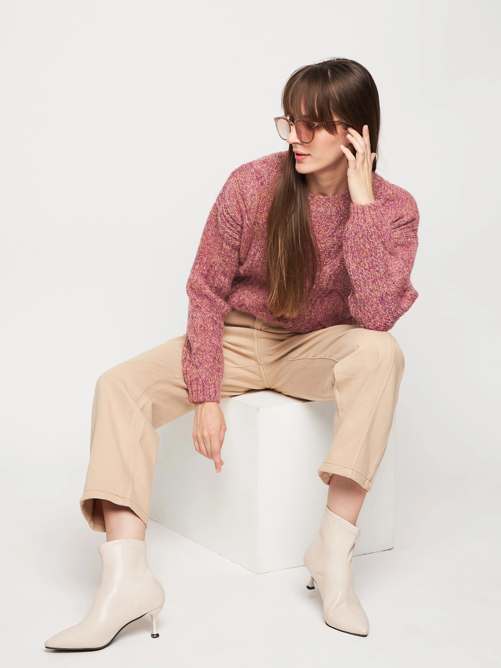 Machine washable Cozy And Stylish Madame Pink Knit Pullover