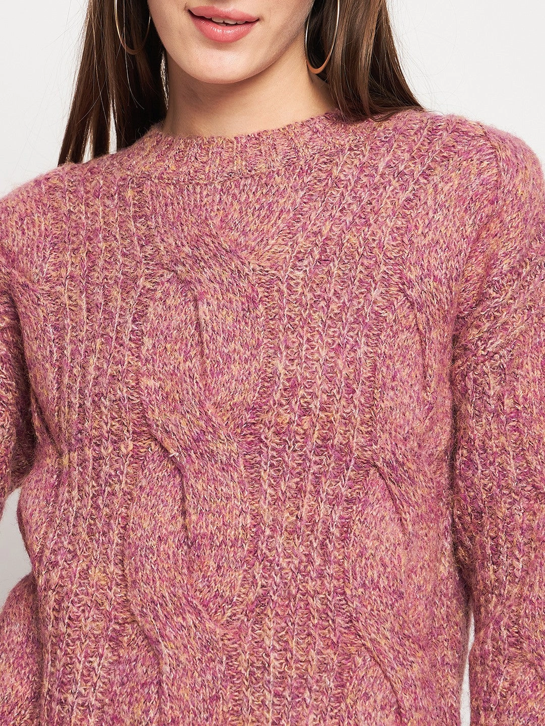 Seasonal Warmth Flexible Ribbed Trim Madame Pink Knit Pullover