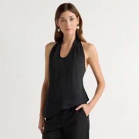 Anju Asymmetric-Hem Halter Blouse BondedSeams HighStretch