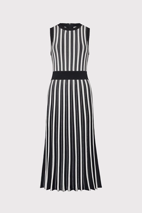 Sleeveless Pleated Midi Dress ribbed texture