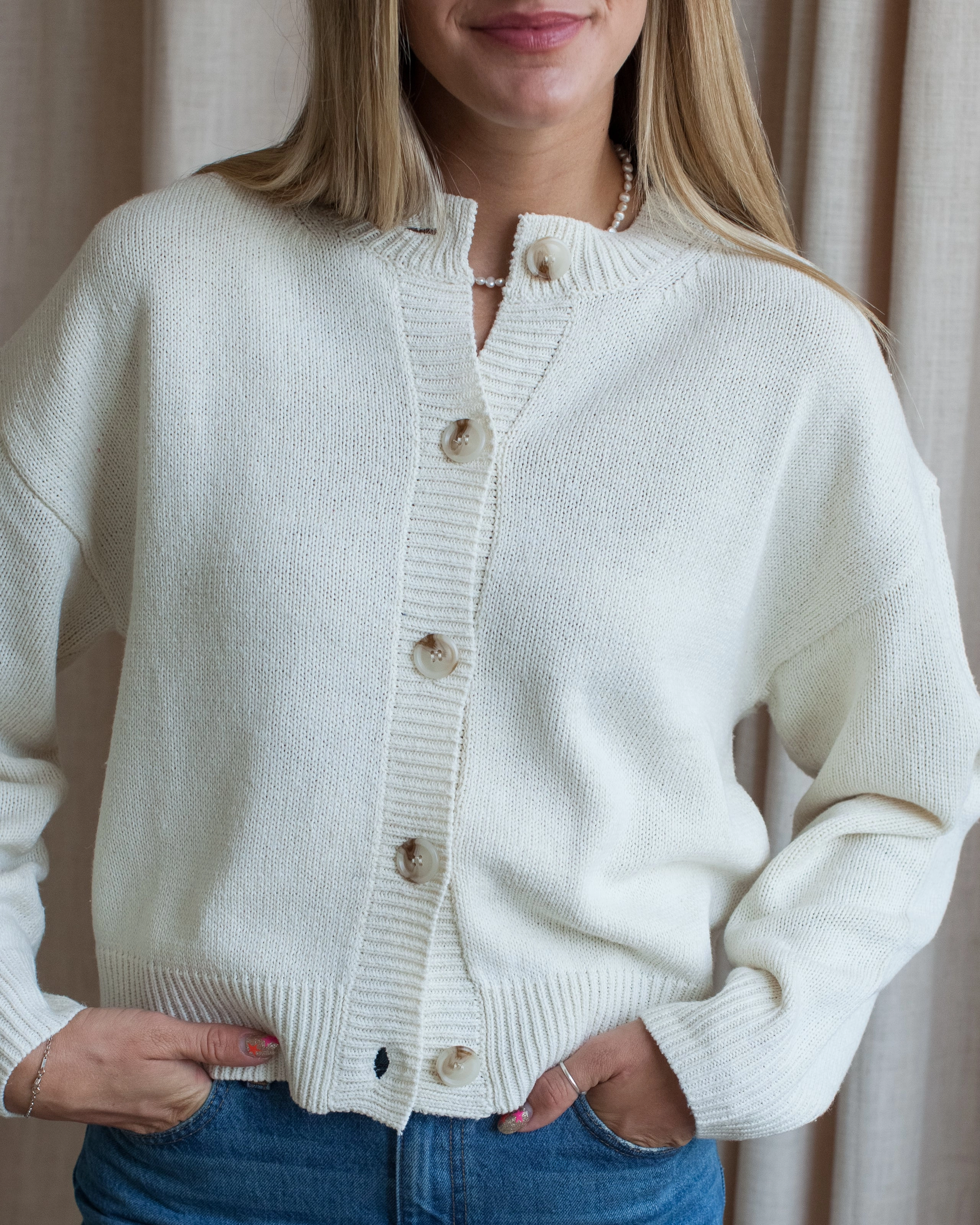 Ophelia Cardigan- Cream Smooth Seam All Day Comfort
