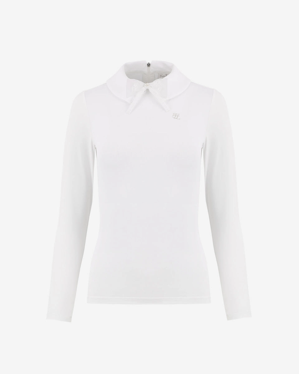 Flatlock Seam Design Double Collar Long Sleeve T-shirt - White