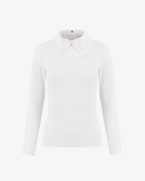 Flatlock Seam Design Double Collar Long Sleeve T-shirt - White