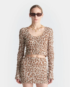 Moisture wicking Stretch Comfort Jylan - Seersucker Cotton Voile Top - Ocelot