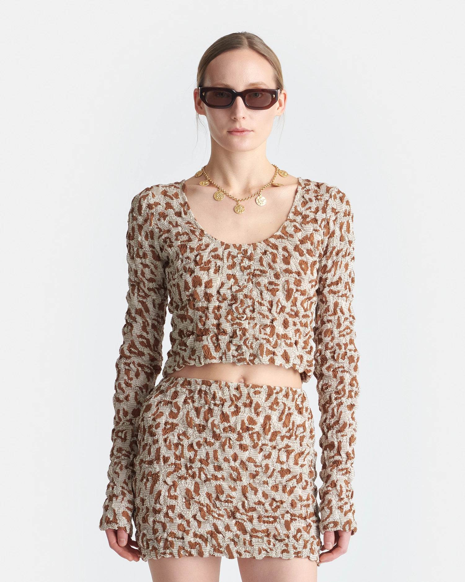 Sustainable Material Blend OdorResistant Technology Jylan - Seersucker Cotton Voile Top - Ocelot