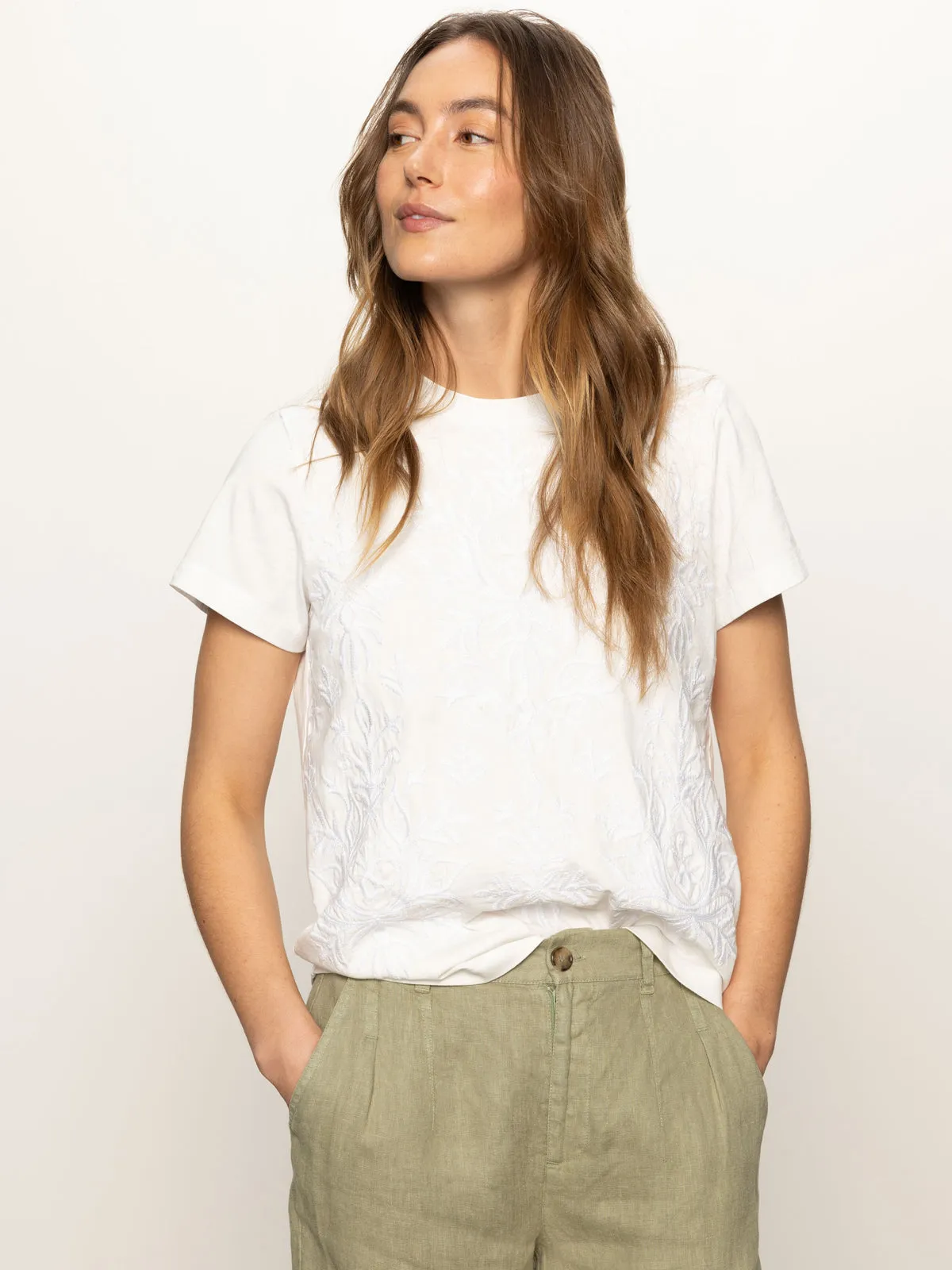 Summer Comfort Adjustable Fit Embroidered Perfect Tee White