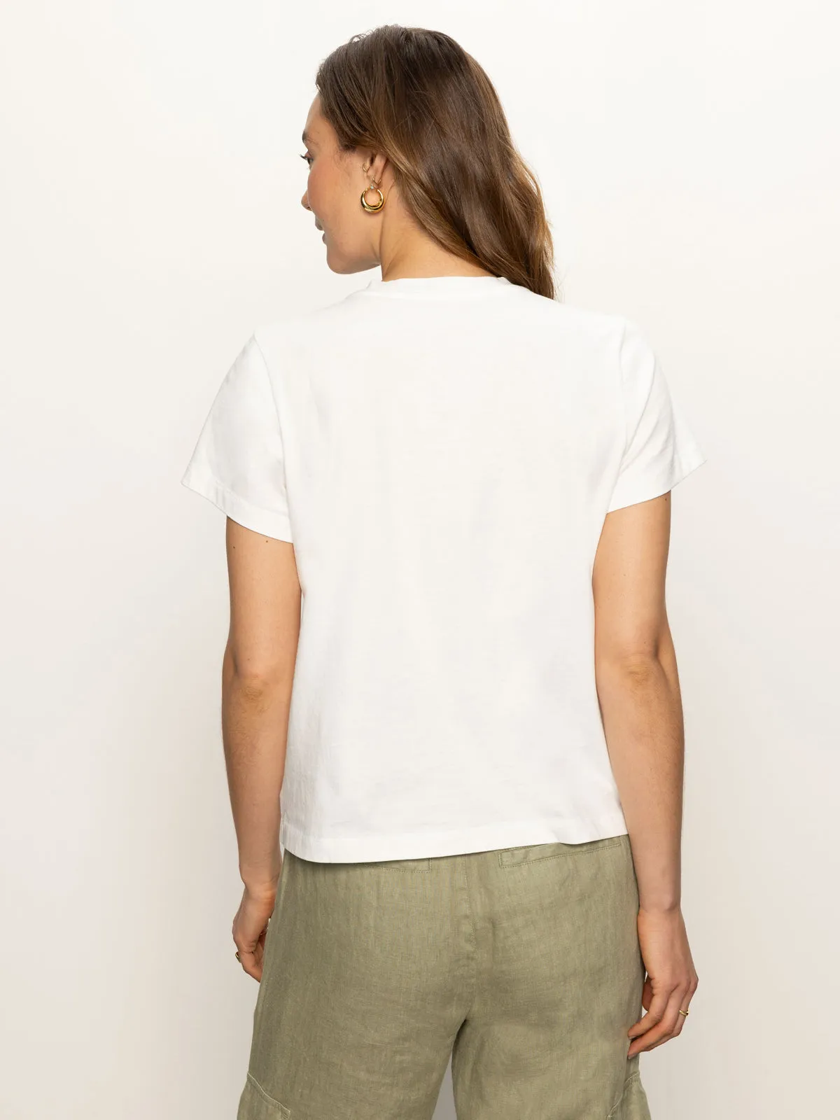 Layered Comfort Casual Active Wear Embroidered Perfect Tee White