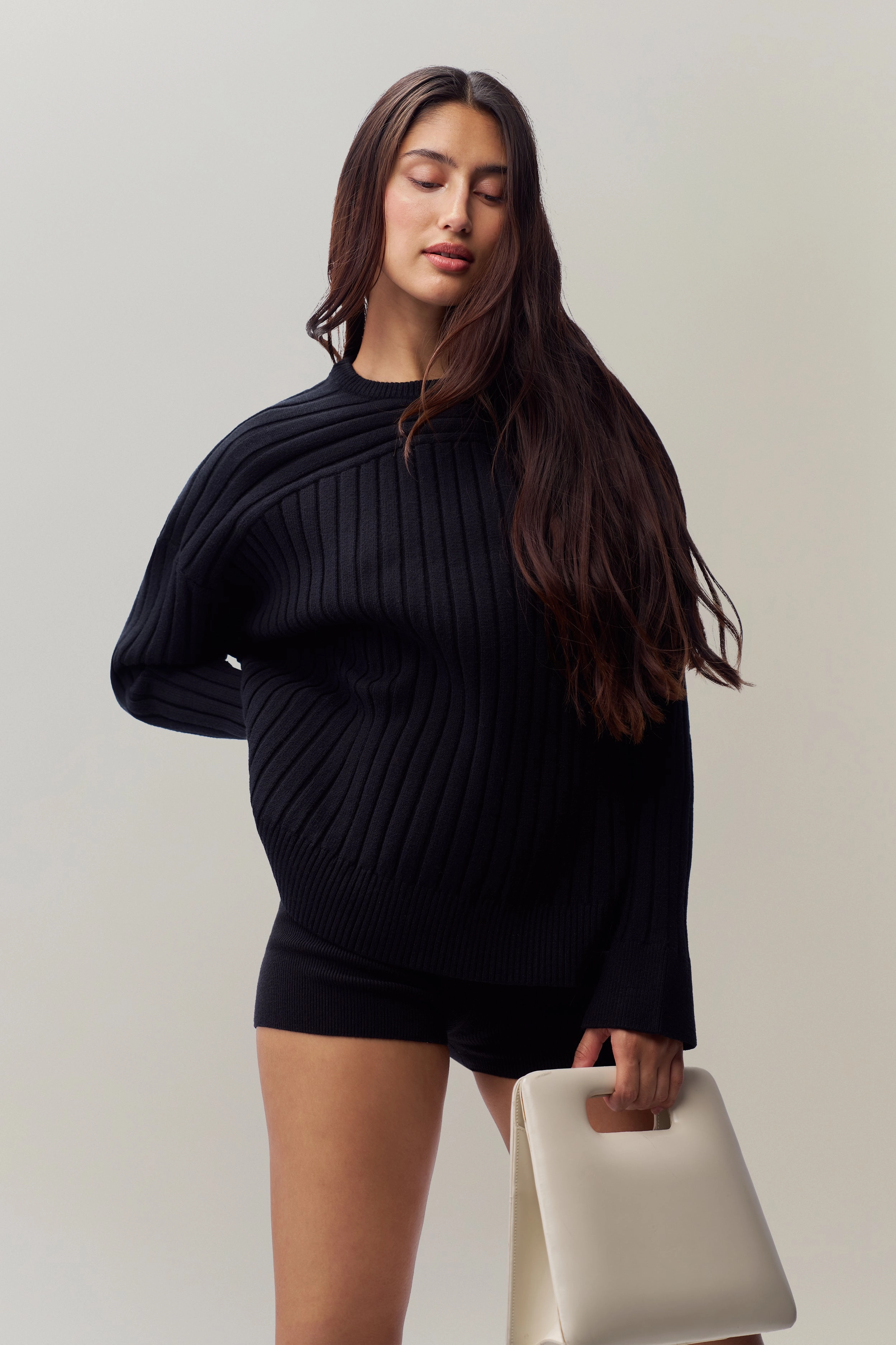 Simple Layered Lightweight Design Cleon Rib Knit Pullover