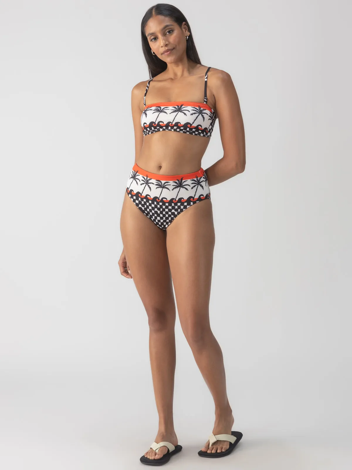 Beach Conversations Reversible Bandeau Bikini Top Black Water resistant coating