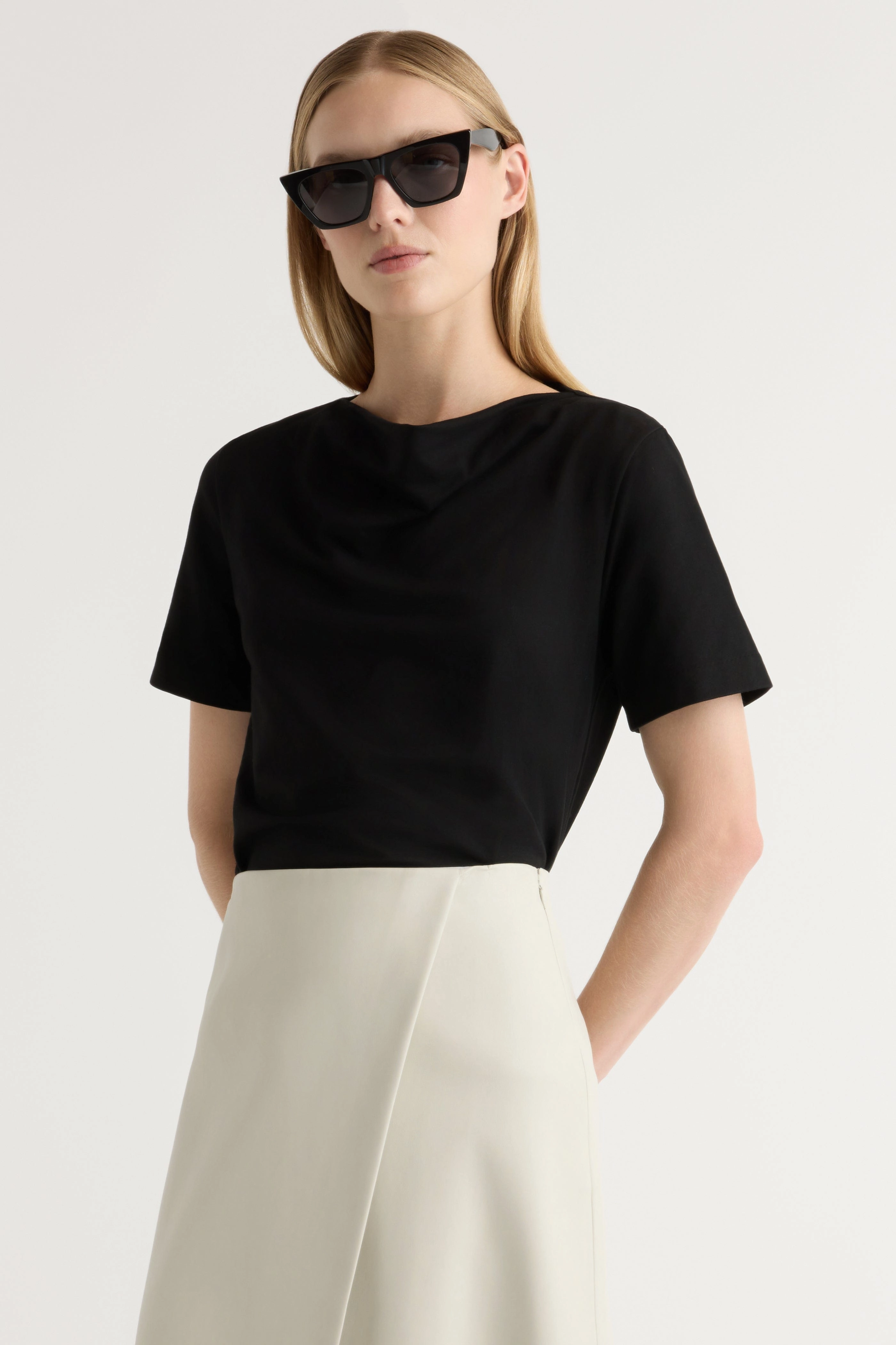 MidweightKnit Kendra Organic Cotton Cowl-Neck Tee